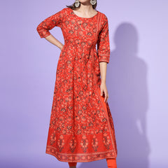 Poshak Hub Women Black Cotton Printed Anarkali Kurta.