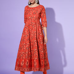 Poshak Hub Women Black Cotton Printed Anarkali Kurta.
