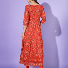 Poshak Hub Women Black Cotton Printed Anarkali Kurta.