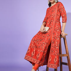 Poshak Hub Women Black Cotton Printed Anarkali Kurta.