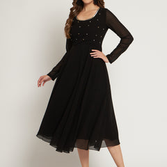 Poshak Hub Women Black Ethnic Motifs Hand Embroidery Georgette Anarkali Kurta