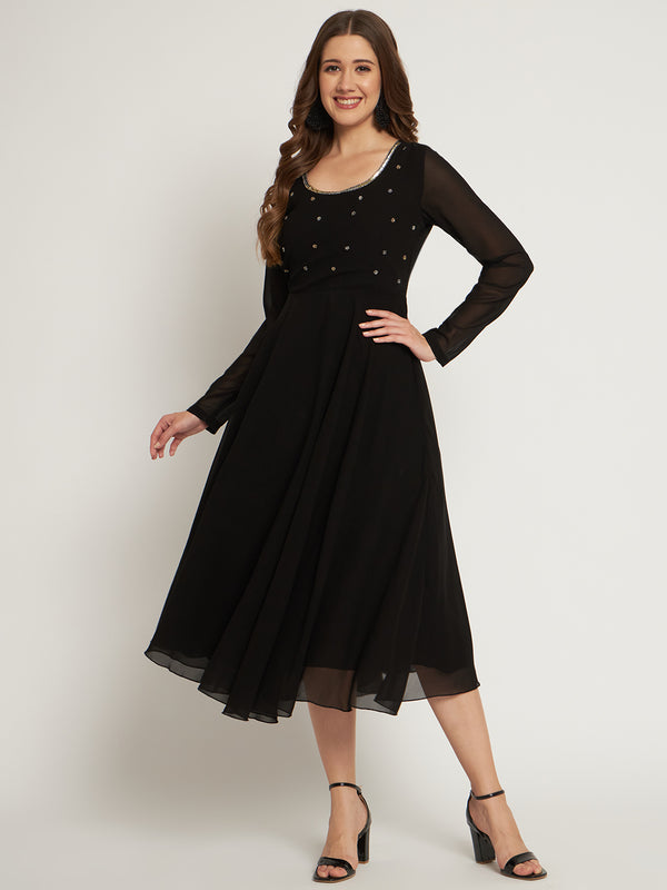 Poshak Hub Women Black Ethnic Motifs Hand Embroidery Georgette Anarkali Kurta