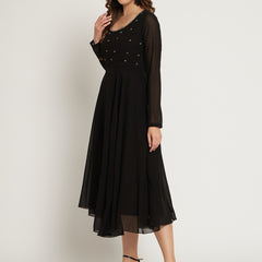 Poshak Hub Women Black Ethnic Motifs Hand Embroidery Georgette Anarkali Kurta