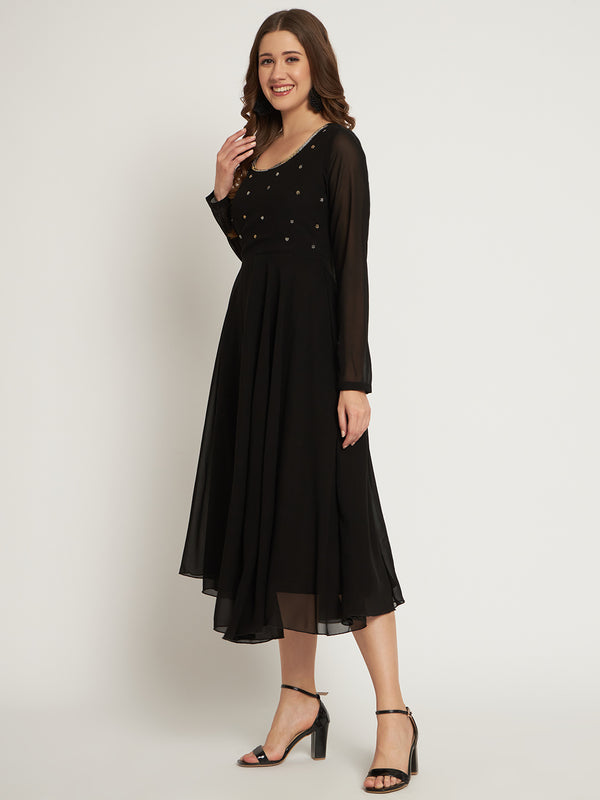 Poshak Hub Women Black Ethnic Motifs Hand Embroidery Georgette Anarkali Kurta