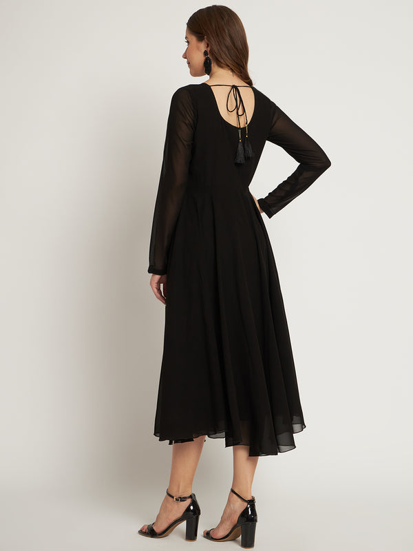 Poshak Hub Women Black Ethnic Motifs Hand Embroidery Georgette Anarkali Kurta