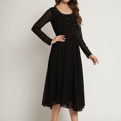 Poshak Hub Women Black Ethnic Motifs Hand Embroidery Georgette Anarkali Kurta