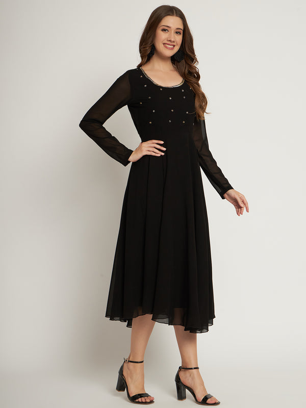 Poshak Hub Women Black Ethnic Motifs Hand Embroidery Georgette Anarkali Kurta