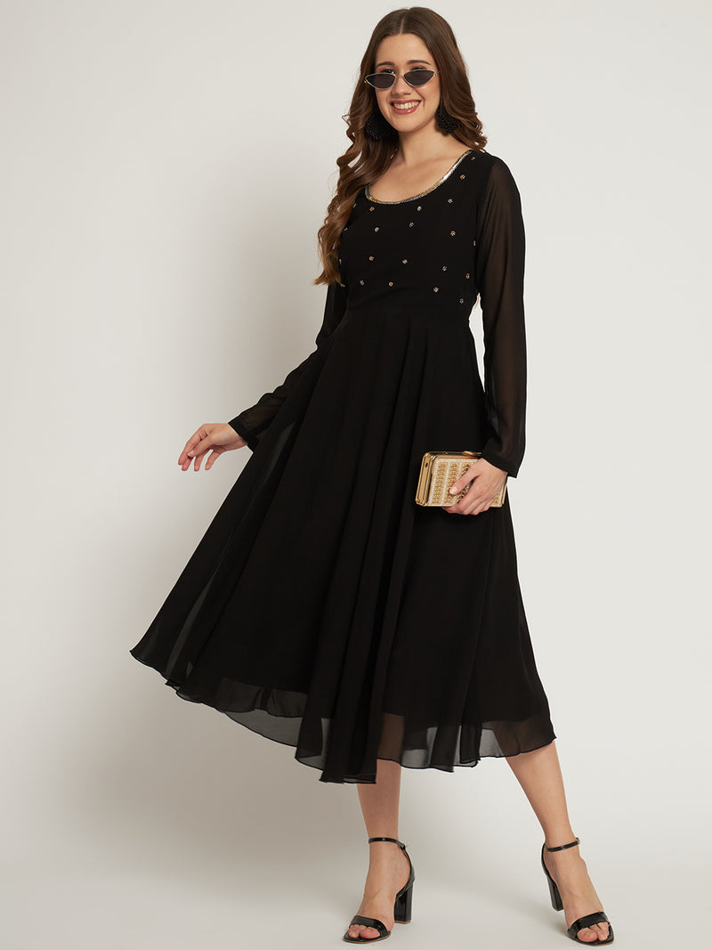 Poshak Hub Women Black Ethnic Motifs Hand Embroidery Georgette Anarkali Kurta