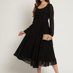 Poshak Hub Women Black Ethnic Motifs Hand Embroidery Georgette Anarkali Kurta