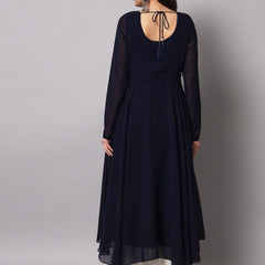 Poshak Hub Women Blue Ethnic Motifs Hand Embroidery Georgette Anarkali Kurta