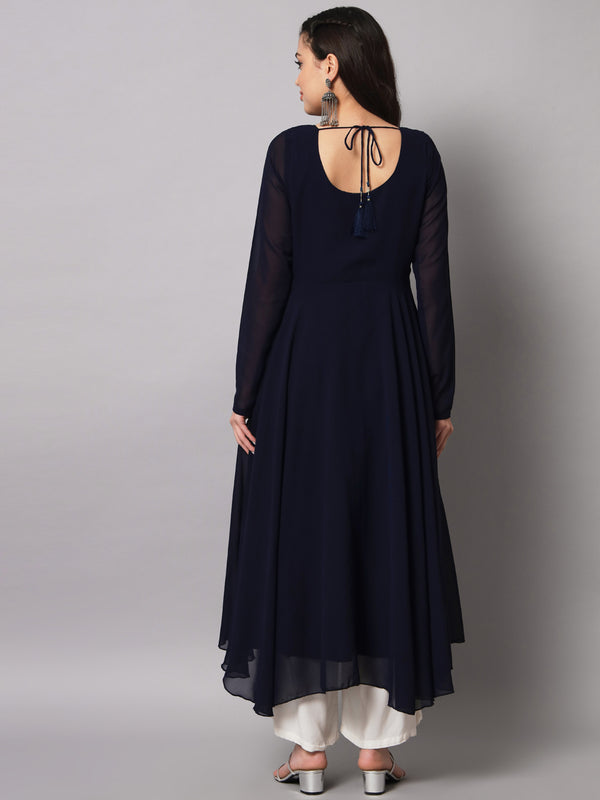 Poshak Hub Women Blue Ethnic Motifs Hand Embroidery Georgette Anarkali Kurta