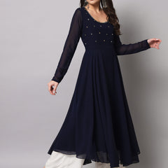 Poshak Hub Women Blue Ethnic Motifs Hand Embroidery Georgette Anarkali Kurta