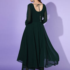 Poshak Hub Women Green Ethnic Motifs Hand Embroidery Georgette Anarkali Kurta