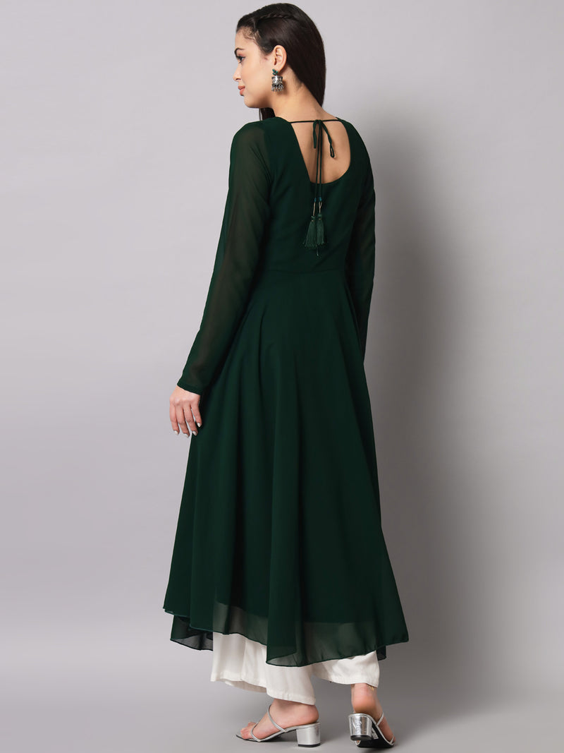 Poshak Hub Women Green Ethnic Motifs Hand Embroidery Georgette Anarkali Kurta