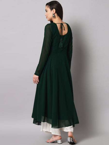 Poshak Hub Women Green Ethnic Motifs Hand Embroidery Georgette Anarkali Kurta