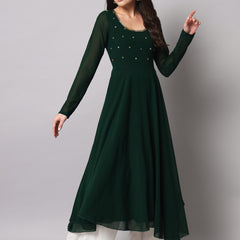 Poshak Hub Women Green Ethnic Motifs Hand Embroidery Georgette Anarkali Kurta
