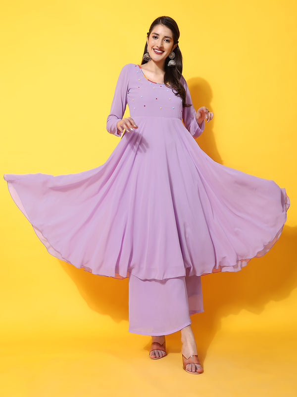 Poshak Hub Women Blue Ethnic Motifs Hand Embroidery Georgette Anarkali Kurta