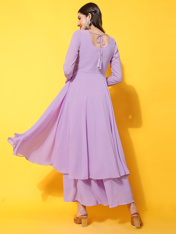 Poshak Hub Women Blue Ethnic Motifs Hand Embroidery Georgette Anarkali Kurta