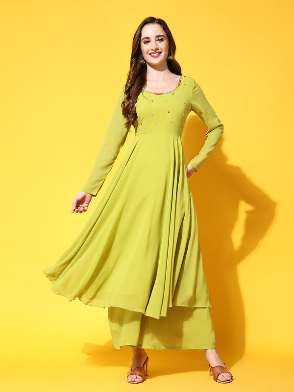 Poshak Hub Women Blue Ethnic Motifs Hand Embroidery Georgette Anarkali Kurta