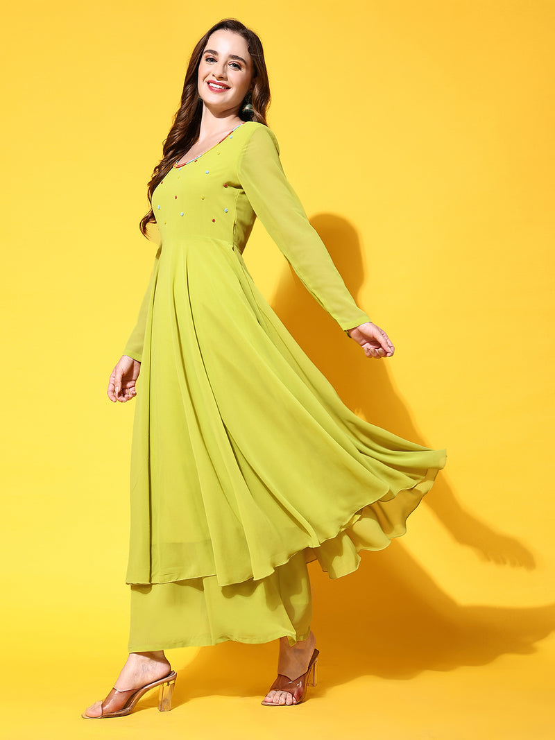 Poshak Hub Women Blue Ethnic Motifs Hand Embroidery Georgette Anarkali Kurta