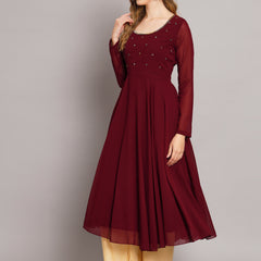 Poshak Hub Women Maroon Ethnic Motifs Hand Embroidery Georgette Anarkali Kurta