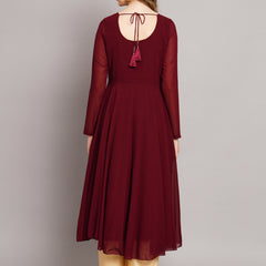 Poshak Hub Women Maroon Ethnic Motifs Hand Embroidery Georgette Anarkali Kurta