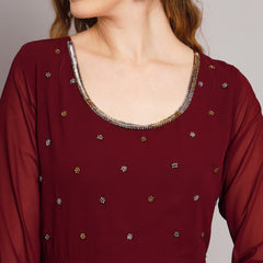 Poshak Hub Women Maroon Ethnic Motifs Hand Embroidery Georgette Anarkali Kurta