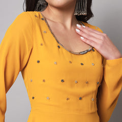 Poshak Hub Women Yellow Ethnic Motifs Hand Embroidery Georgette Anarkali Kurta