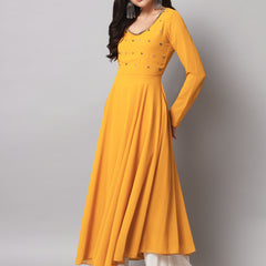 Poshak Hub Women Yellow Ethnic Motifs Hand Embroidery Georgette Anarkali Kurta