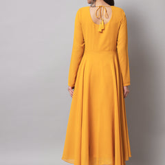 Poshak Hub Women Yellow Ethnic Motifs Hand Embroidery Georgette Anarkali Kurta