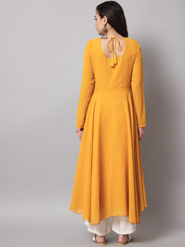 Poshak Hub Women Yellow Ethnic Motifs Hand Embroidery Georgette Anarkali Kurta