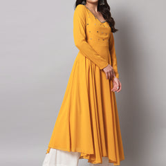 Poshak Hub Women Yellow Ethnic Motifs Hand Embroidery Georgette Anarkali Kurta