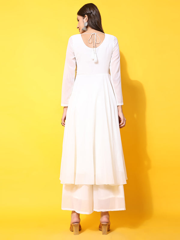 Poshak Hub Women Blue Ethnic Motifs Hand Embroidery Georgette Anarkali Kurta