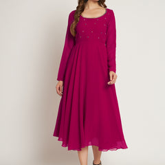 Poshak Hub Women Pink Ethnic Motifs Hand Embroidery Georgette Anarkali Kurta