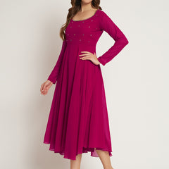 Poshak Hub Women Pink Ethnic Motifs Hand Embroidery Georgette Anarkali Kurta