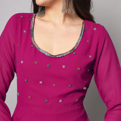 Poshak Hub Women Pink Ethnic Motifs Hand Embroidery Georgette Anarkali Kurta