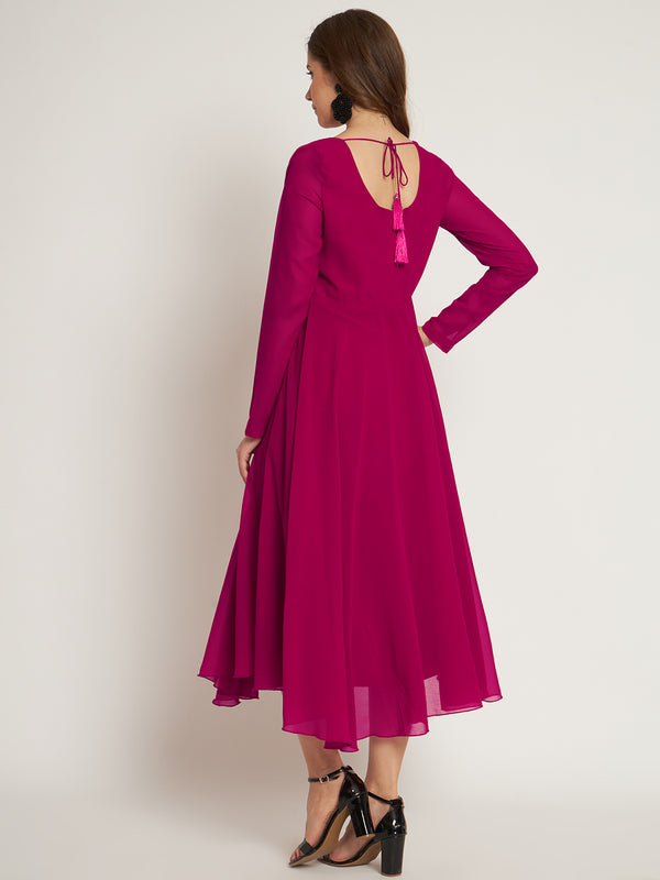 Poshak Hub Women Pink Ethnic Motifs Hand Embroidery Georgette Anarkali Kurta
