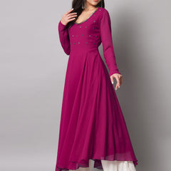 Poshak Hub Women Pink Ethnic Motifs Hand Embroidery Georgette Anarkali Kurta