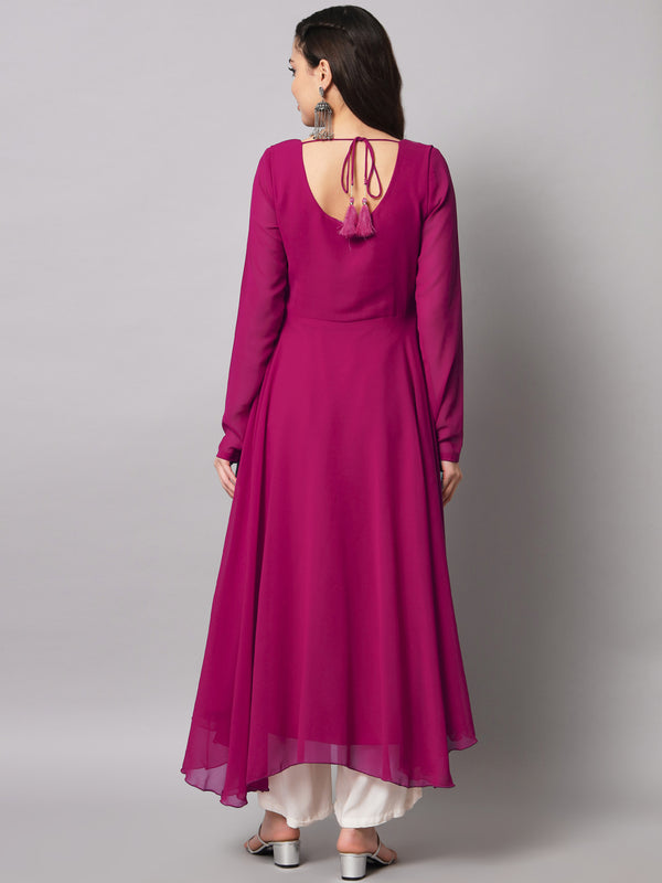 Poshak Hub Women Pink Ethnic Motifs Hand Embroidery Georgette Anarkali Kurta