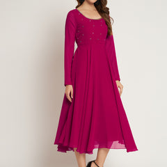 Poshak Hub Women Pink Ethnic Motifs Hand Embroidery Georgette Anarkali Kurta