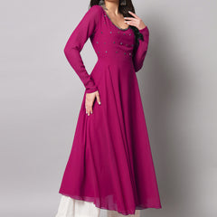 Poshak Hub Women Pink Ethnic Motifs Hand Embroidery Georgette Anarkali Kurta