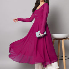 Poshak Hub Women Pink Ethnic Motifs Hand Embroidery Georgette Anarkali Kurta