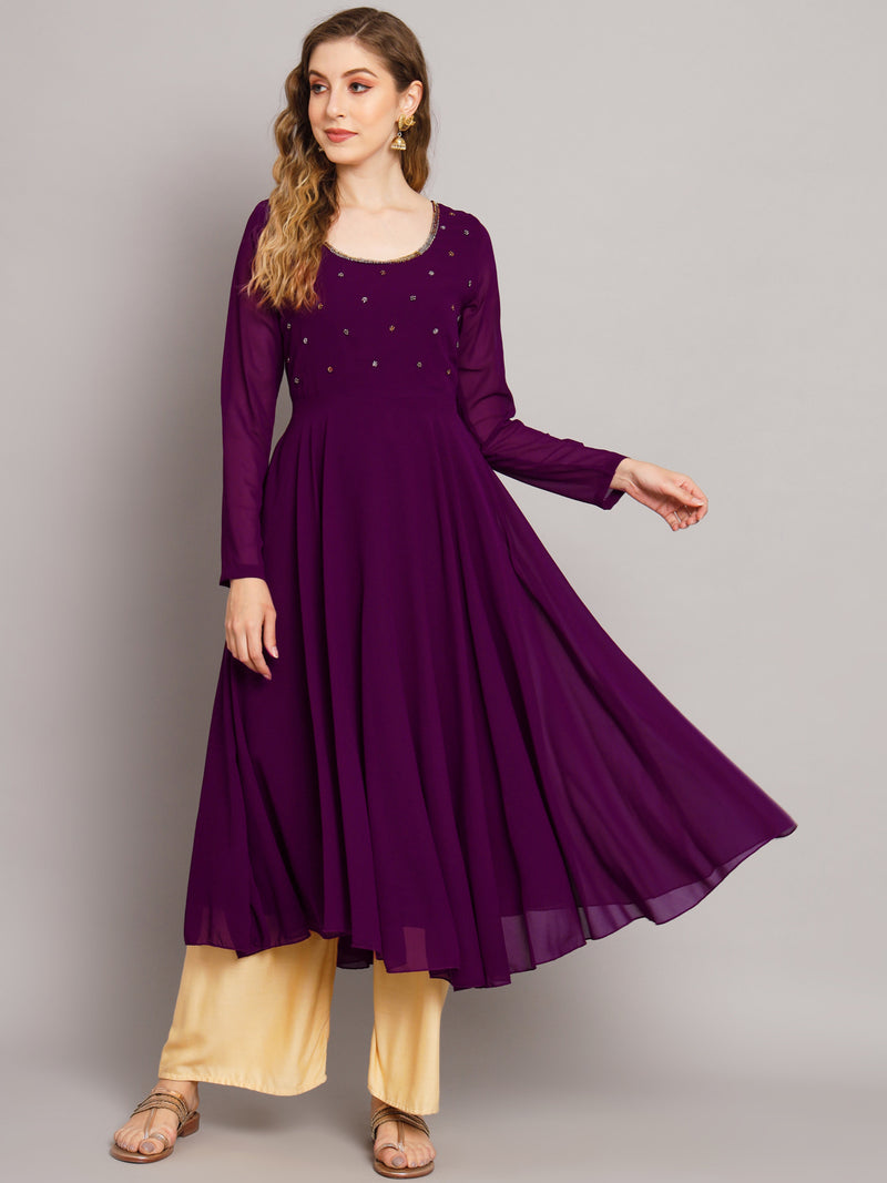 Poshak Hub Women Black Ethnic Motifs Hand Embroidery Georgette Anarkali Kurta