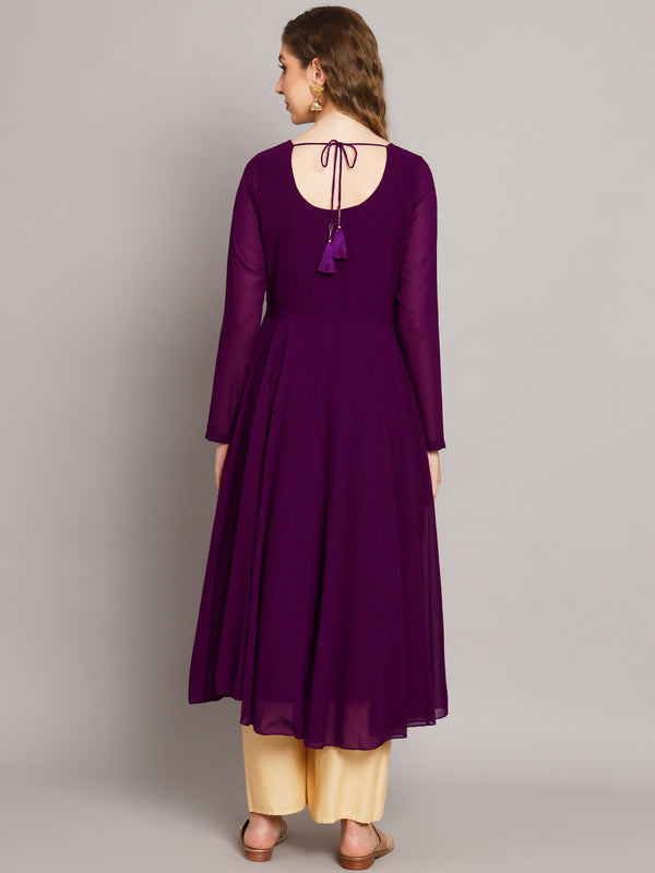 Poshak Hub Women Purple Ethnic Motifs Hand Embroidery Georgette Anarkali Kurta