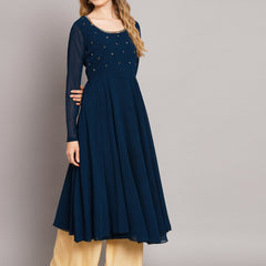 Poshak Hub Women Blue Ethnic Motifs Hand Embroidery Georgette Anarkali Kurta