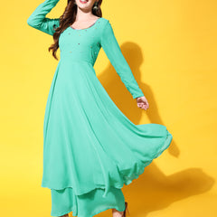Poshak Hub Women Blue Ethnic Motifs Hand Embroidery Georgette Anarkali Kurta