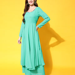 Poshak Hub Women Blue Ethnic Motifs Hand Embroidery Georgette Anarkali Kurta