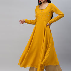 Poshak Hub Women Blue Ethnic Motifs Hand Embroidery Georgette Anarkali Kurta