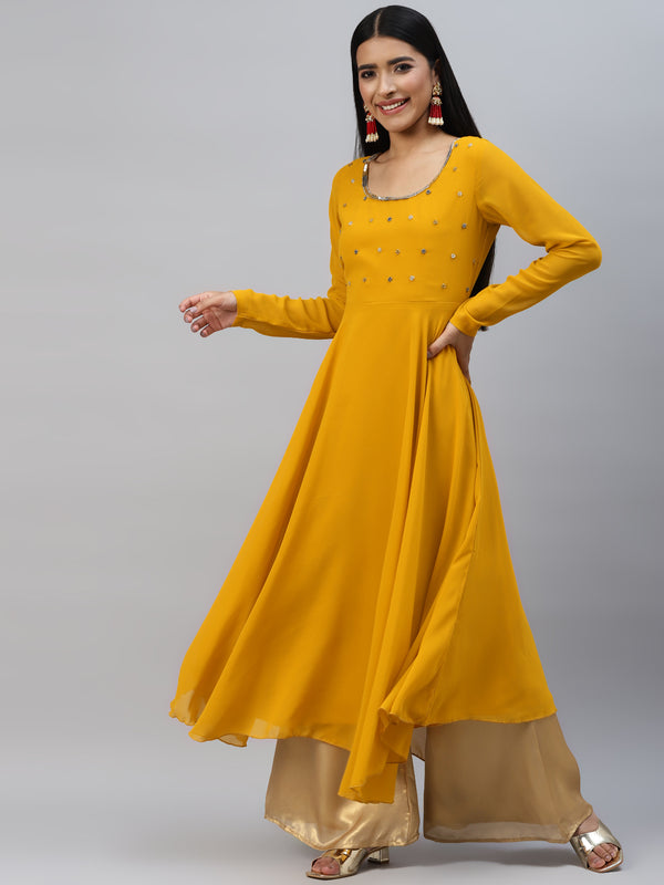 Poshak Hub Women Blue Ethnic Motifs Hand Embroidery Georgette Anarkali Kurta