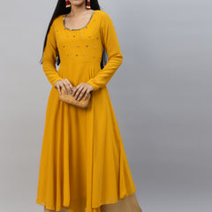 Poshak Hub Women Blue Ethnic Motifs Hand Embroidery Georgette Anarkali Kurta